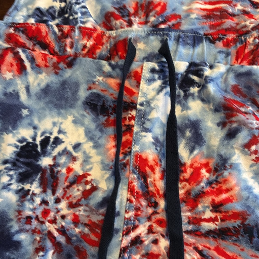 Nowhere in bounds firework, tie-dye overalls size medium 7/9 red, white and blue - Picture 4 of 6
